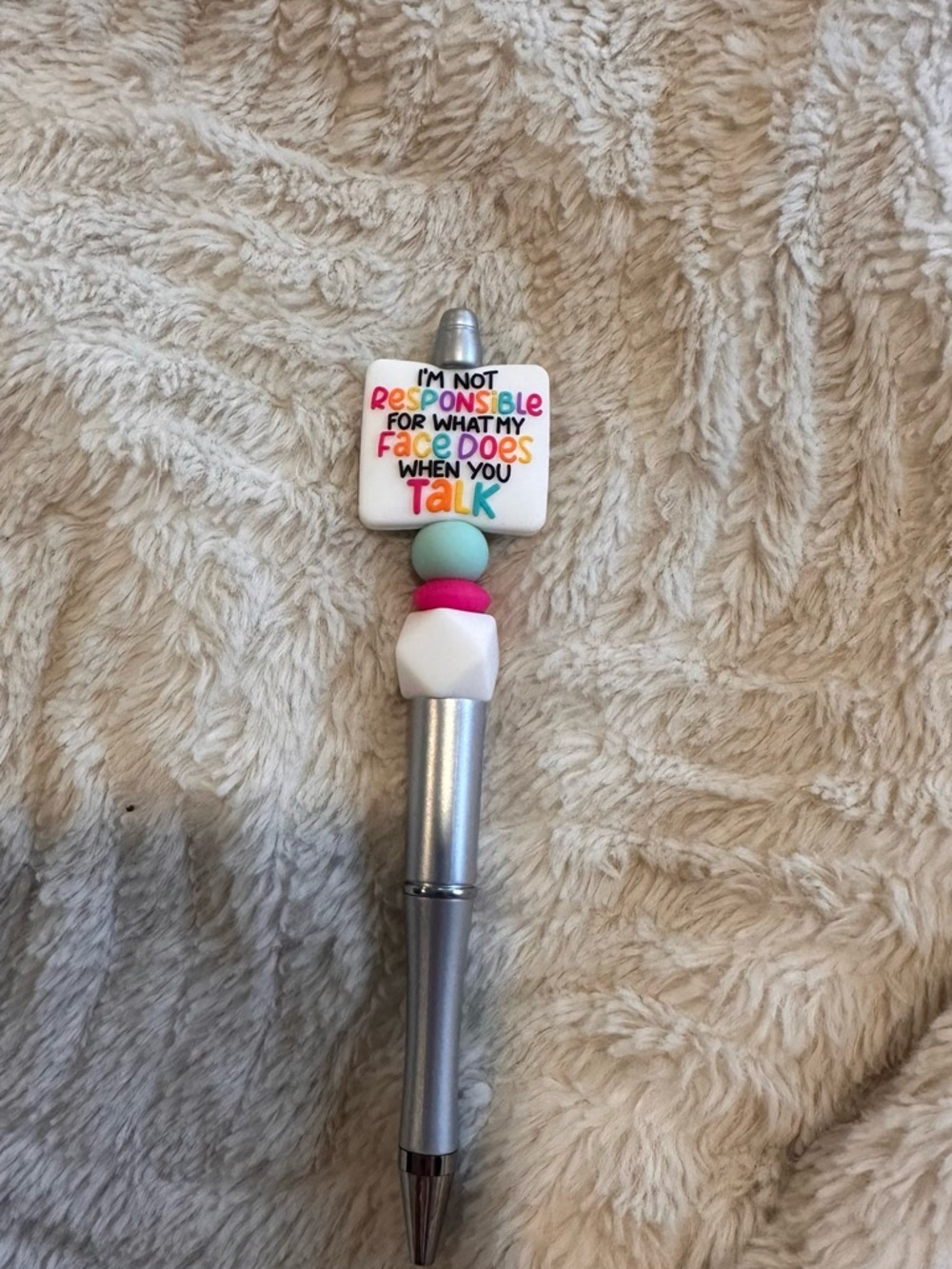 Kids Silicone Bead Pen Topper - White & Pastel Accent